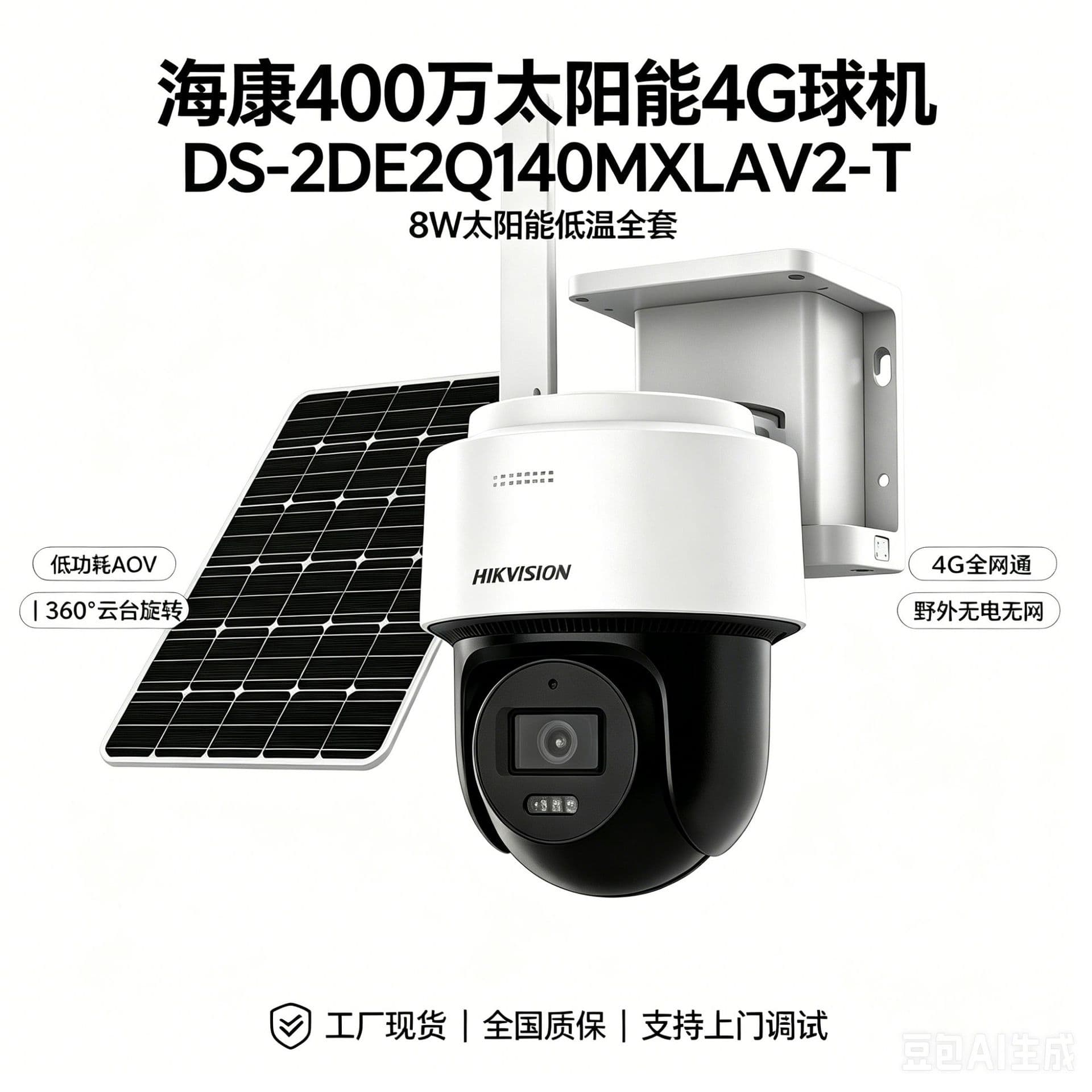 Hikvision Camera Solar-Powered Smart Outdoor High-Definition Waterproof Dome Camera Ds-2De2Q140Mxlav2