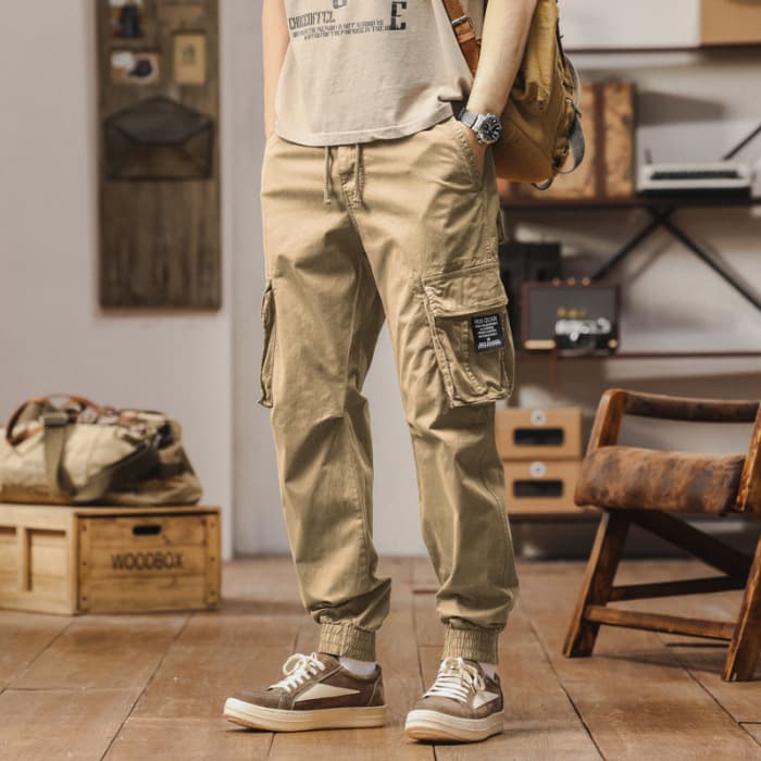 2026 Multi-Pocket Casual Pants for Men Loose Fit Streetwear Long Pants Summer Cargo Pants Functional Retro Drawstring Trousers