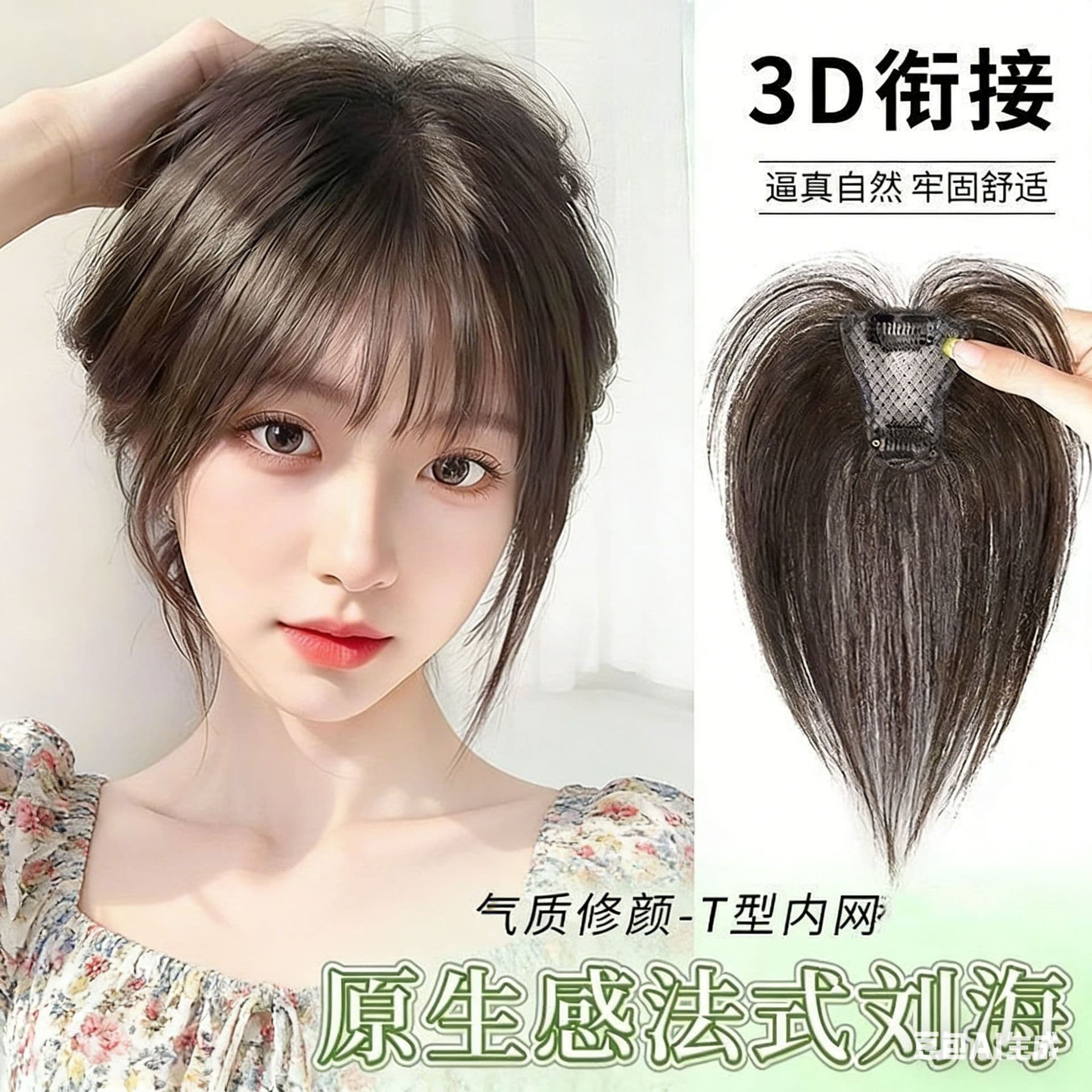 Women's Full Real Hair Frontal Wig Increase Hair Volume Summer Hair Extension Cover Grey Hair French Style Fake Bangs