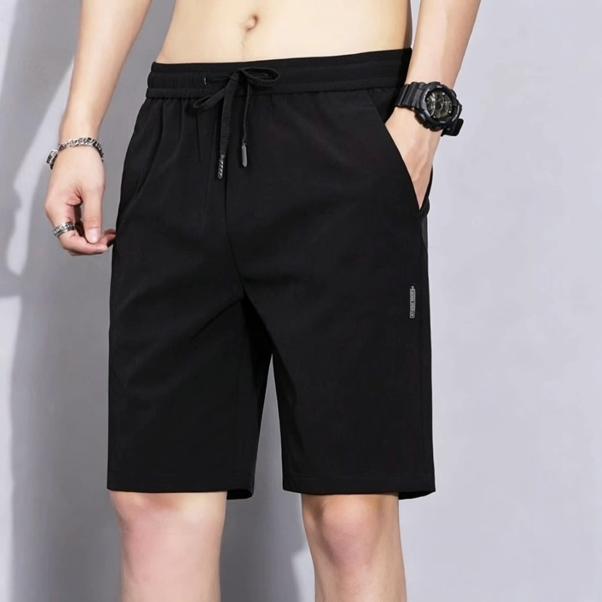 Summer Thin Five-Point Ice Silk Casual Shorts Men's Loose Beach Pants Outerwear Bermuda Shorts 4-Point Length