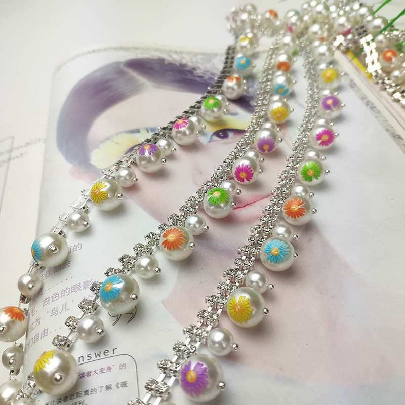 Daisy bubble beads rhinestone necklace material children's clothing neckline decoration diamond chain A diamond hand-sewn clothing accessories pearl chain