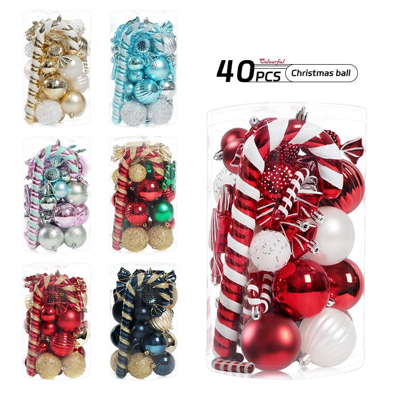 Cross-border set of 40 special-shaped balls, Christmas ball set, Christmas tree decoration, holiday cylinder, multi-color