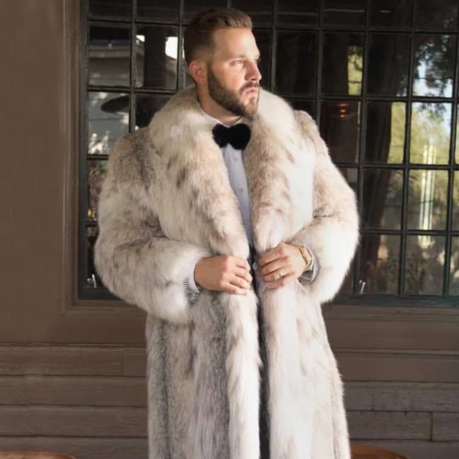 Amazon's best-selling long men's fur coat with leopard print and faux fox fur design.