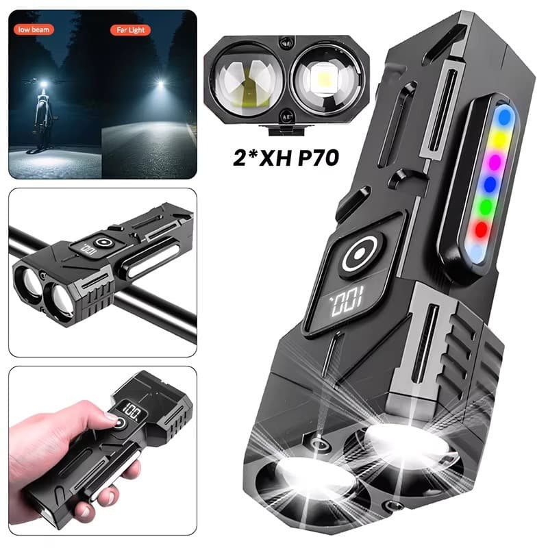 Cross-border multifunctional bicycle light RGB colorful side light digital display USB charging cycling equipment outdoor flashlight