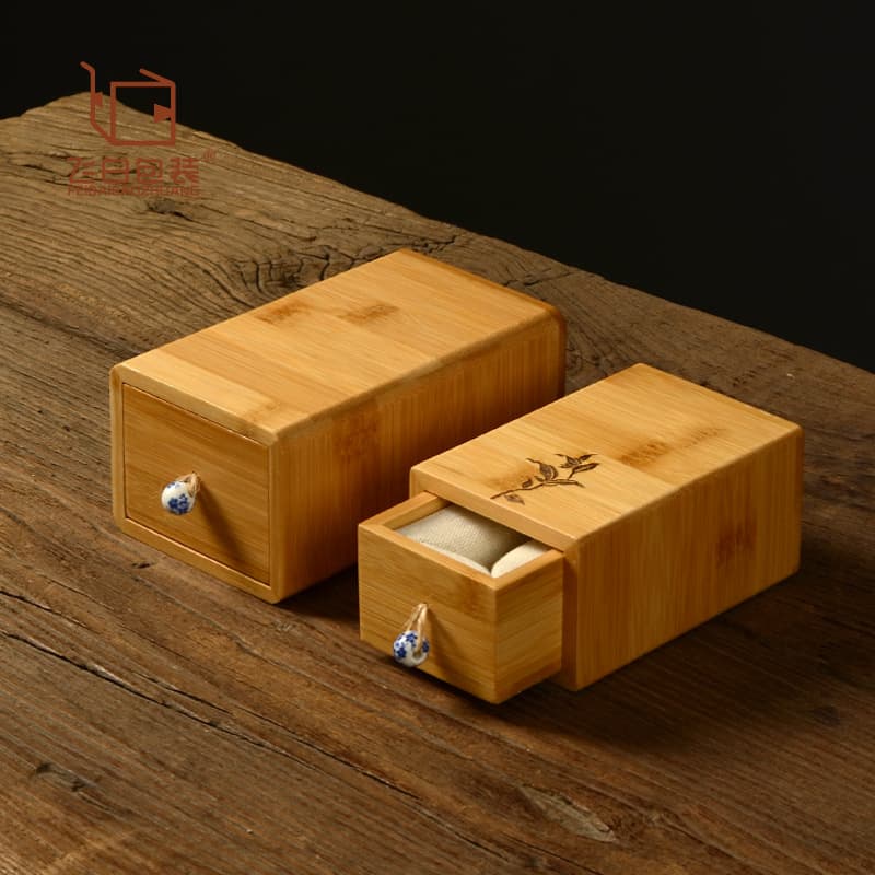 Drawer Bamboo Linen Lined Box Exquisite Seal Box Desktop Gift Storage Small Packaging Tea Gift Set Wooden Packaging Box