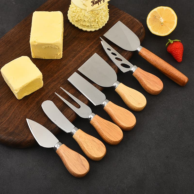 Factory Direct Wooden Handle Cheese Knife Stainless Steel Mini Cheese Knife Cake Fork Butter Cheese Knife Baking Tool