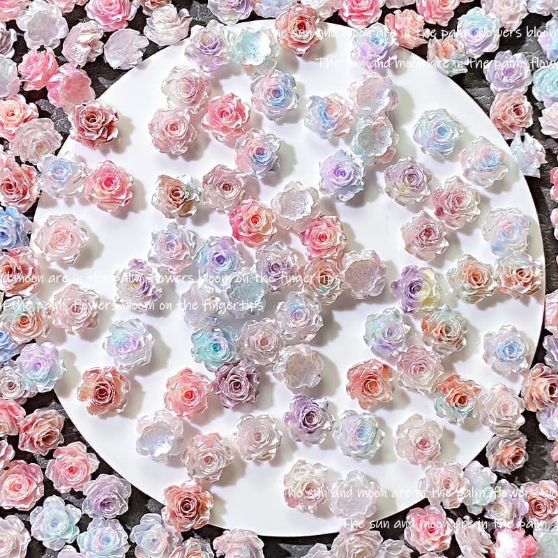 Pearlescent True Love Rose Nail Art Decoration Glow-in-the-Dark Resin Soft Flower Handmade Bracelet Earring Accessory Nail Decor