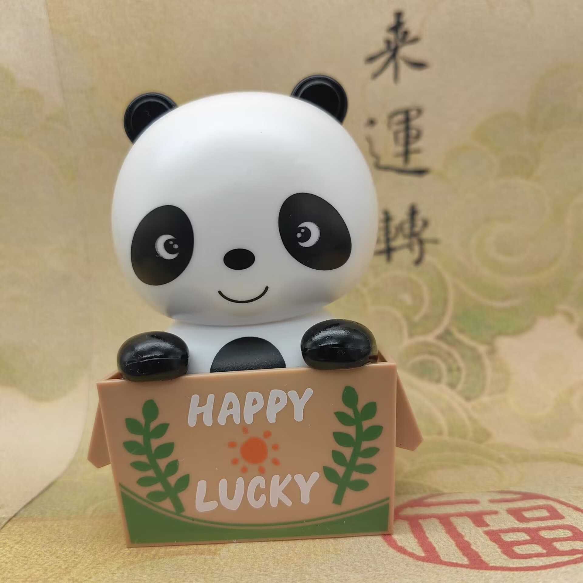 Creative Solar-Powered Nodding Panda Car Cartoon Flower Basket Ornament Interior Decoration Cardboard Box Style Cross-Border Figurine