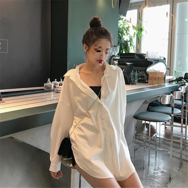 White Internet-Famous Shirt Design Sense Niche New Chic Long Sleeve Loose Korean Style Early Autumn Women's Top Light Mature