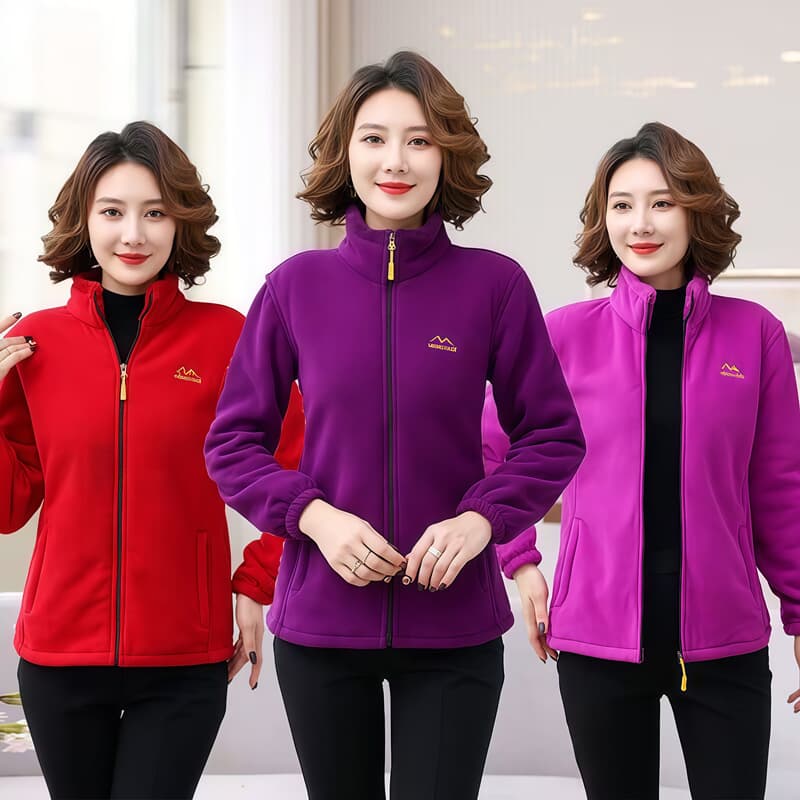 Women's Mid-Aged and Elderly Fleece Jacket Autumn Winter Warm Thick Loose Plus Size Double-Sided Fleece Coat Mother's Coat