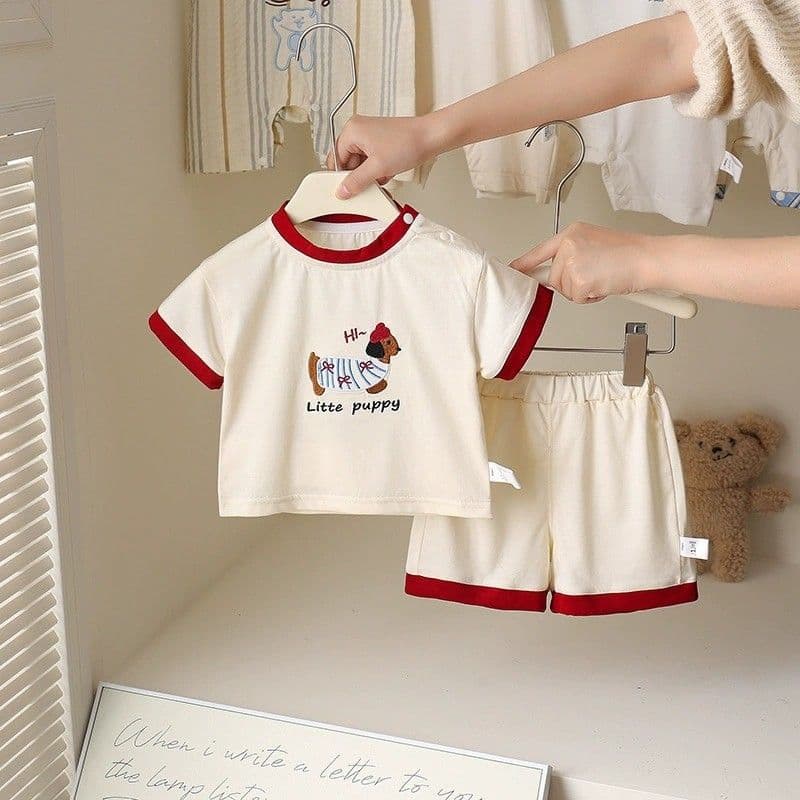 New baby summer suit, sports style infant short-sleeved shorts two-piece set, children's summer home clothes suit