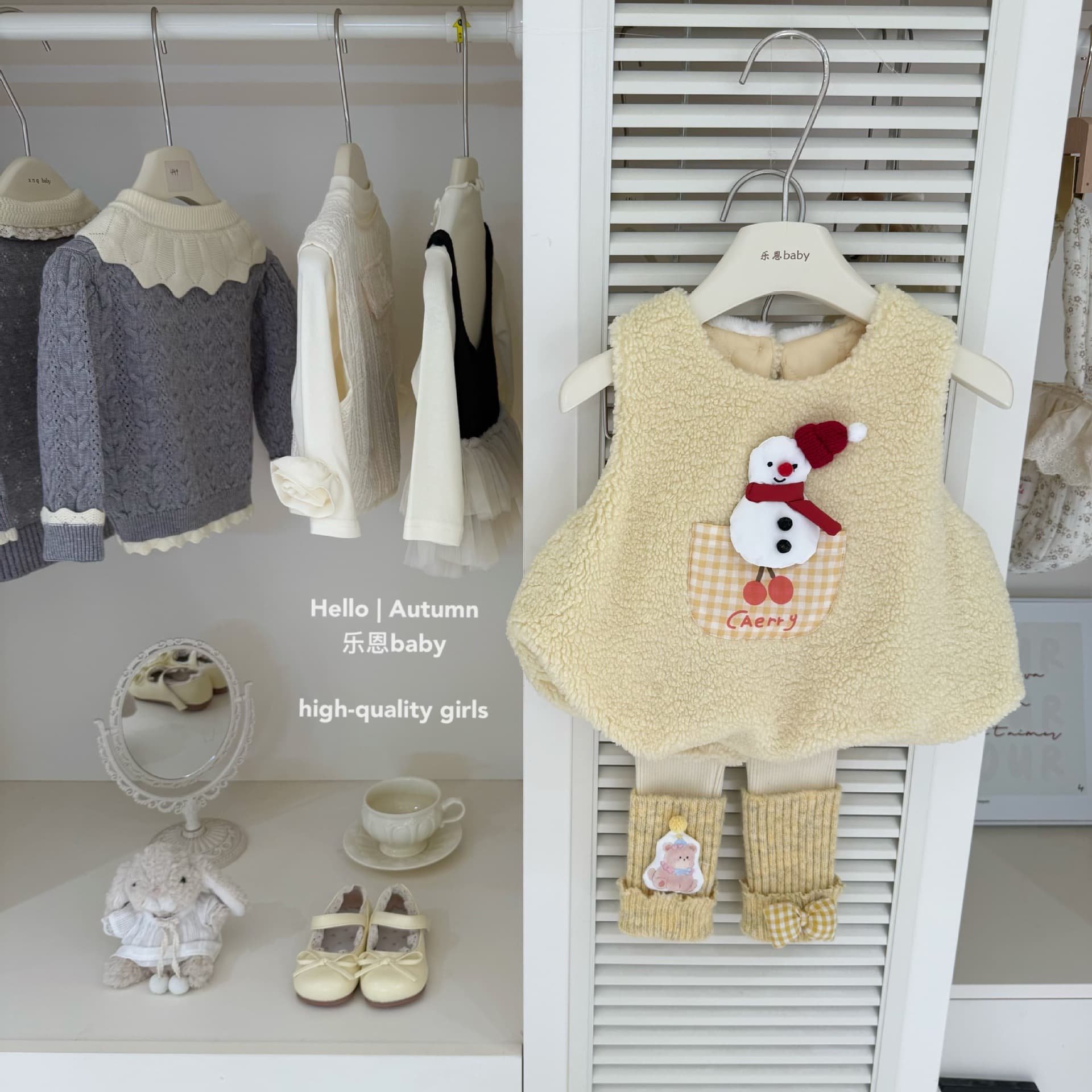 [Le'en Children's Clothing] Original Design Autumn Winter Girls Yellow Snowman Quilted Vest Knit Leggings Two-Piece Set