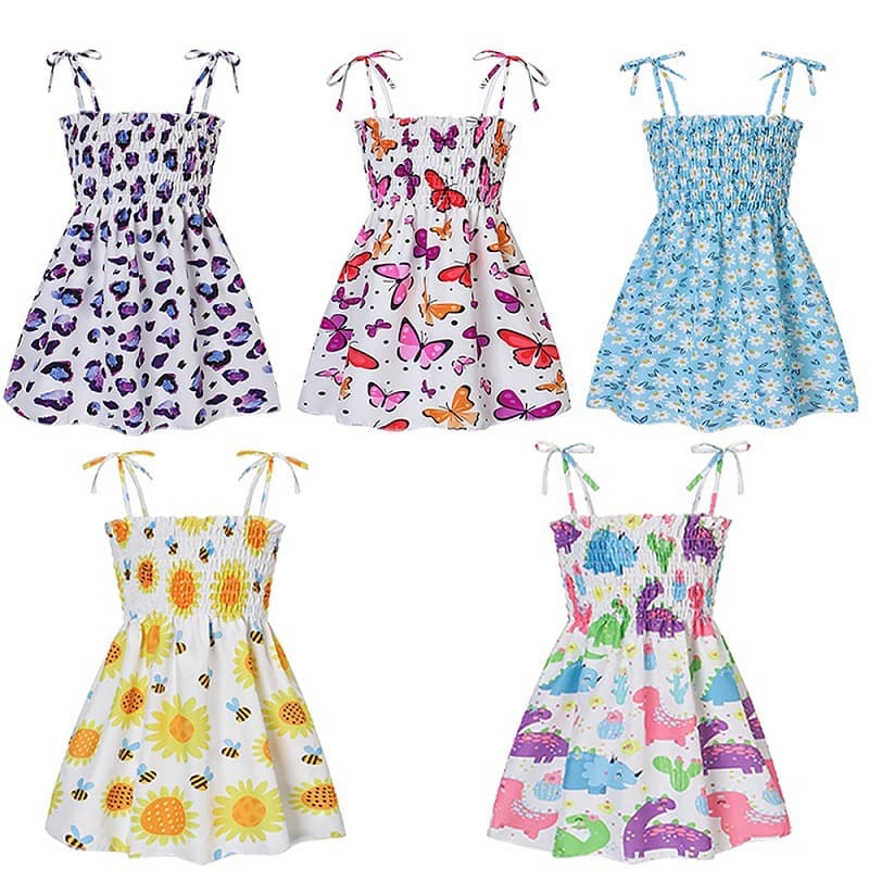 Summer New Arrival 2024 Women's and Children's Dress Beach Fragment Print Tank Dress Baby Print Dress Casual Daily Wear