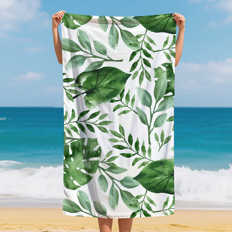 Amazon microfiber printed beach towel, Monstera deliciosa tropical custom absorbent sports quick-drying bath towel.