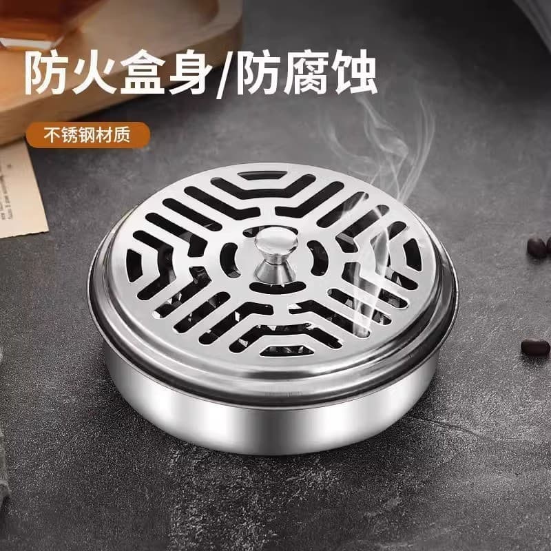 Stainless steel mosquito repellent incense tray creative household fireproof anti-scalding mosquito repellent incense rack sandalwood disc incense burner outdoor mosquito repellent incense box with lid