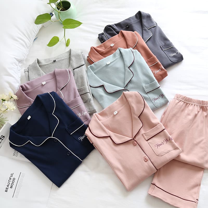 Men's Women's Couple's Pajamas Set Long Sleeve Top Bottom Comfortable Breathable Cotton Fabric