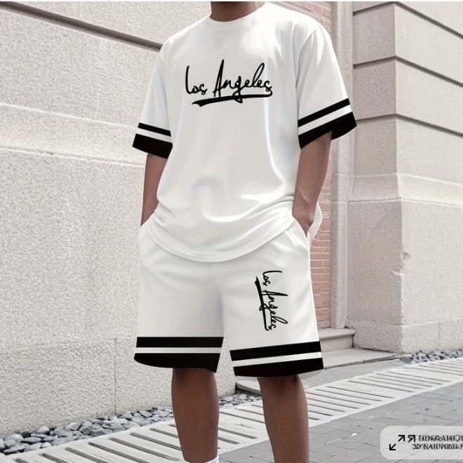 Cross-border gothic summer fashion men's new short-sleeved shorts printed suit is simple, breathable and suitable for sports