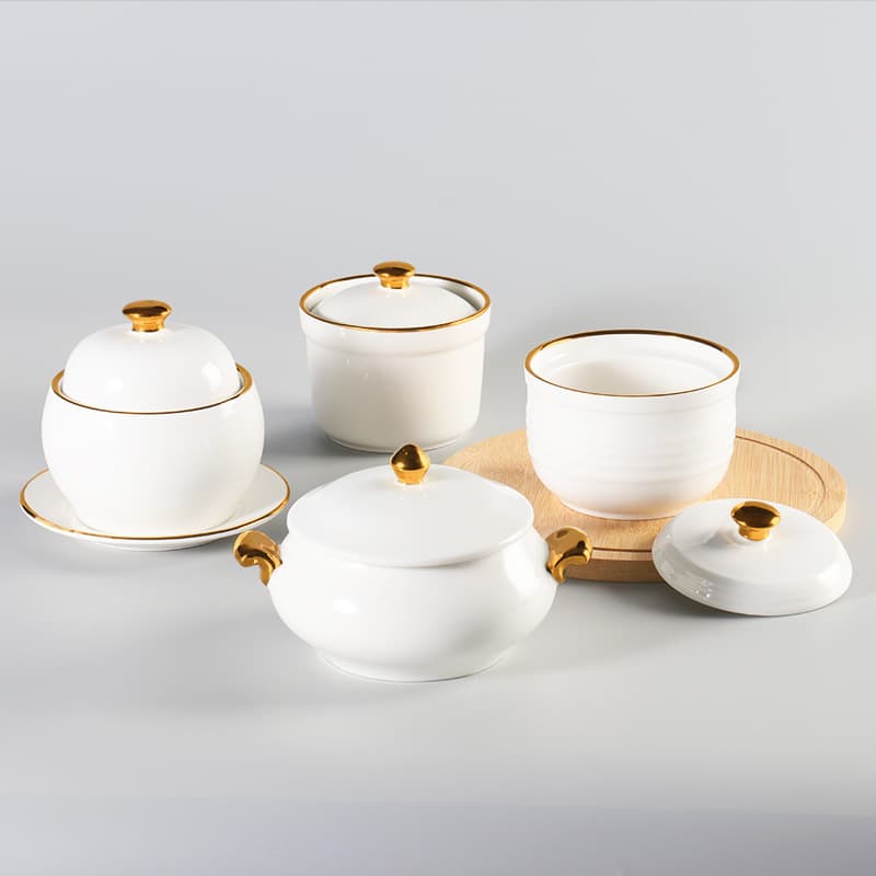 Hotel Ceramic Stew Pot with Gold Rim, Bird's Nest and Shark Fin Bowl, Shaxian Soup Cup, Stew Cup, Double Boiler Stew Pot, Steamed Egg Bowl, Commercial Use