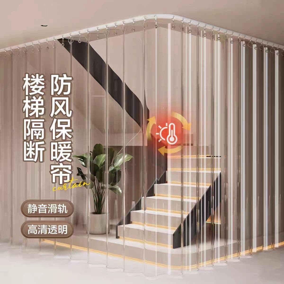 Staircase Air Conditioning Draft Stopper Curtain, Transparent Windproof Thermal Insulation Barrier for Living Room Balcony, Warmth and Draft Protection
