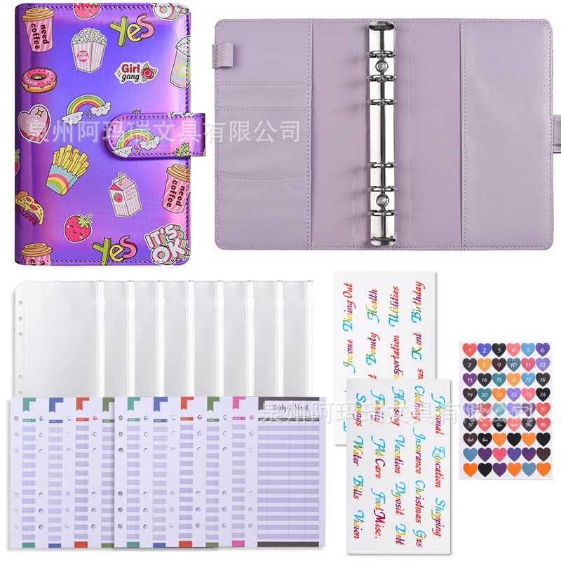 Cross-border Bestseller Macaron Loose-leaf Notebook A6 Cartoon Sticker Creative Cash Savings Book Budget Planner Journal