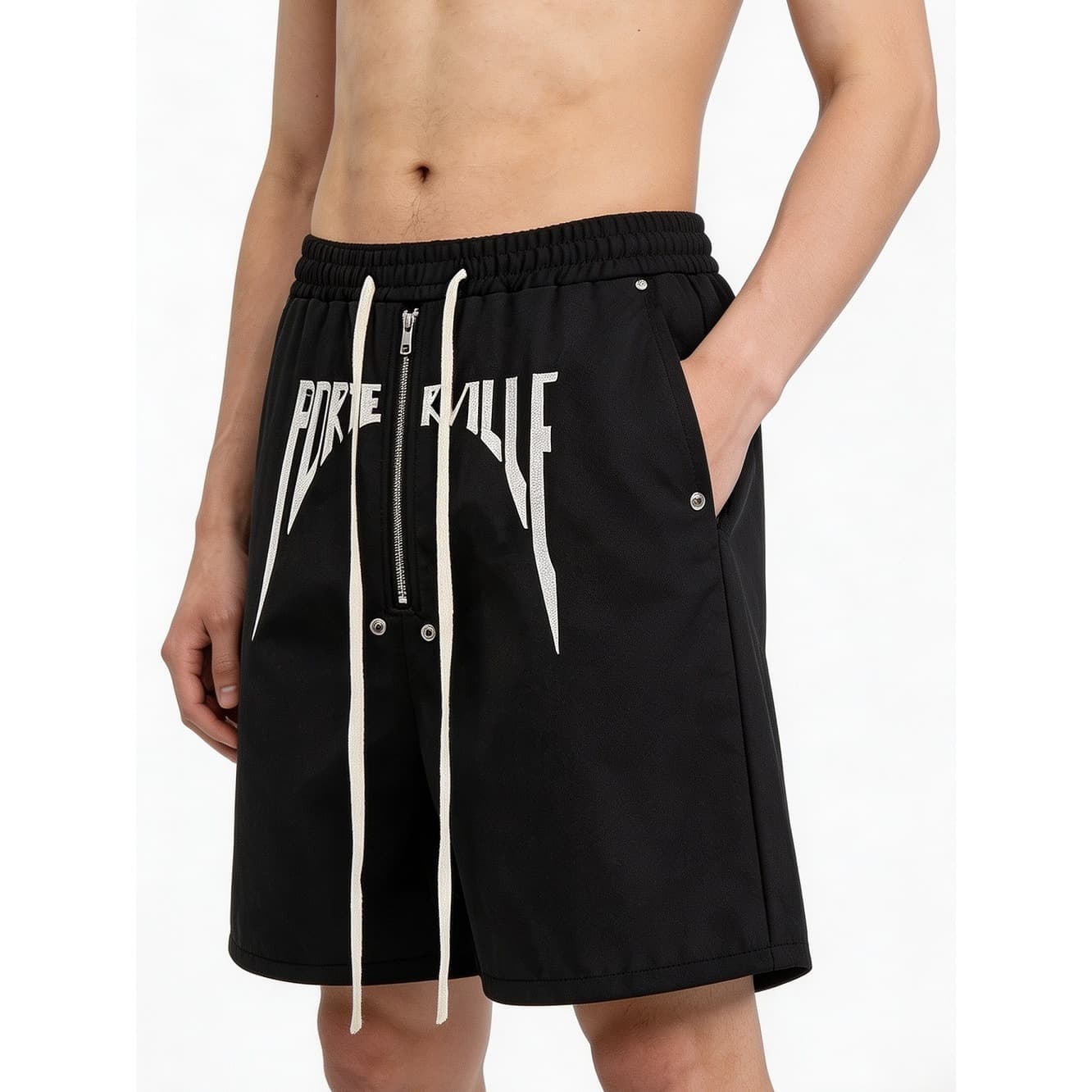 RO style summer dark embroidery design shorts men's functional style casual sports boxing long zipper five-point pants trendy