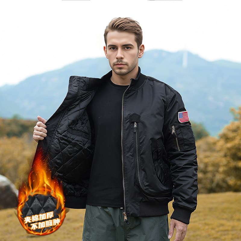 Men's Autumn Winter Flight Jacket MA-1 Loose Plus Size Thickened Windproof Outerwear Stand Collar Baseball Jacket Men's Winter American Style