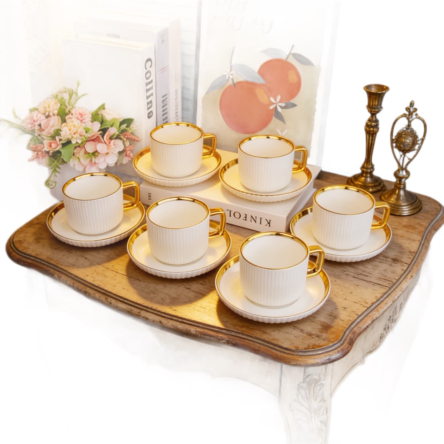 European Gold Rim Coffee Cup and Saucer Set Ceramic Luxury Afternoon Tea Cup Home English Tea Set Gift Box