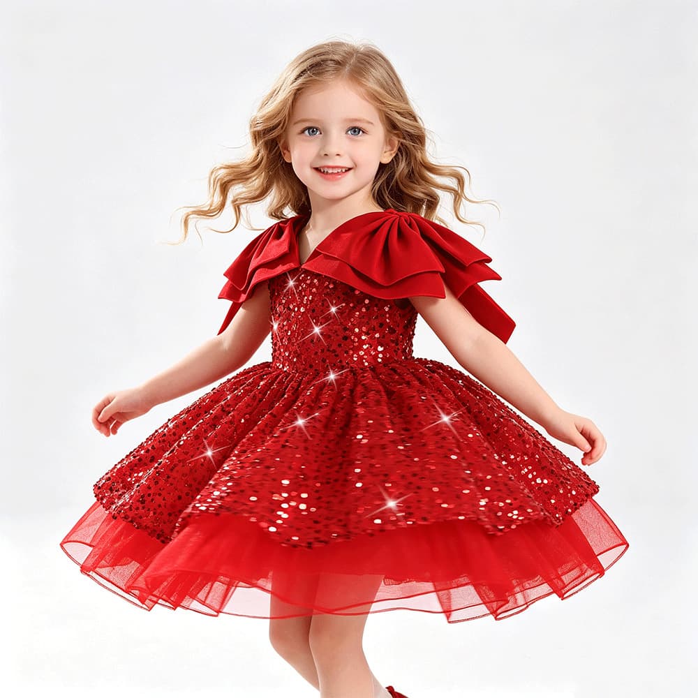 European and American Children's Formal Dress Princess Puffy Dress Piano Performance Outfit Sequin Mesh First Birthday Toddler Dress