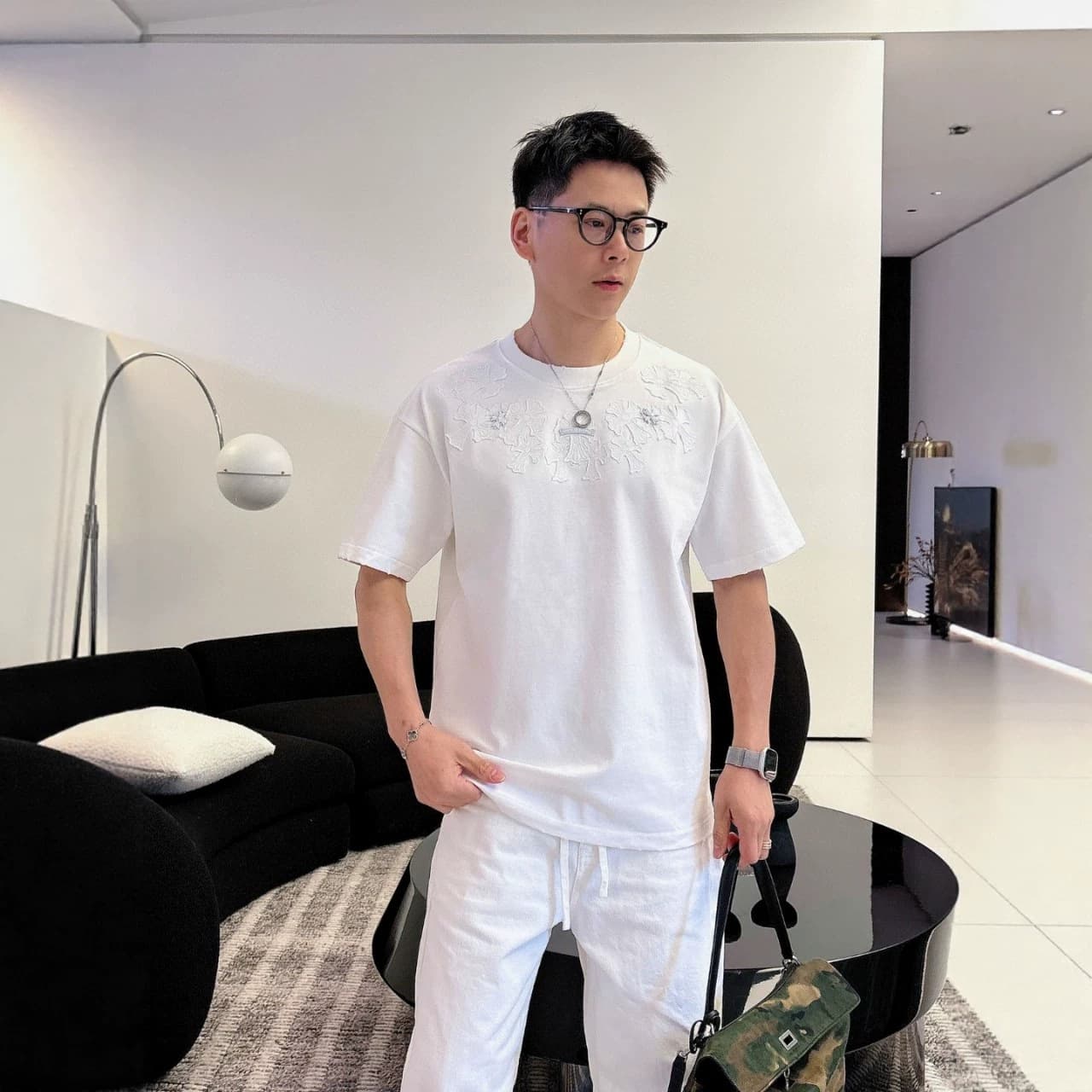 Original standard high version Chrome Hearts Fall/Winter New Patch Cross Horseshoe Embroidery Minimalist Versatile Crewneck Short-Sleeve T-Shirt