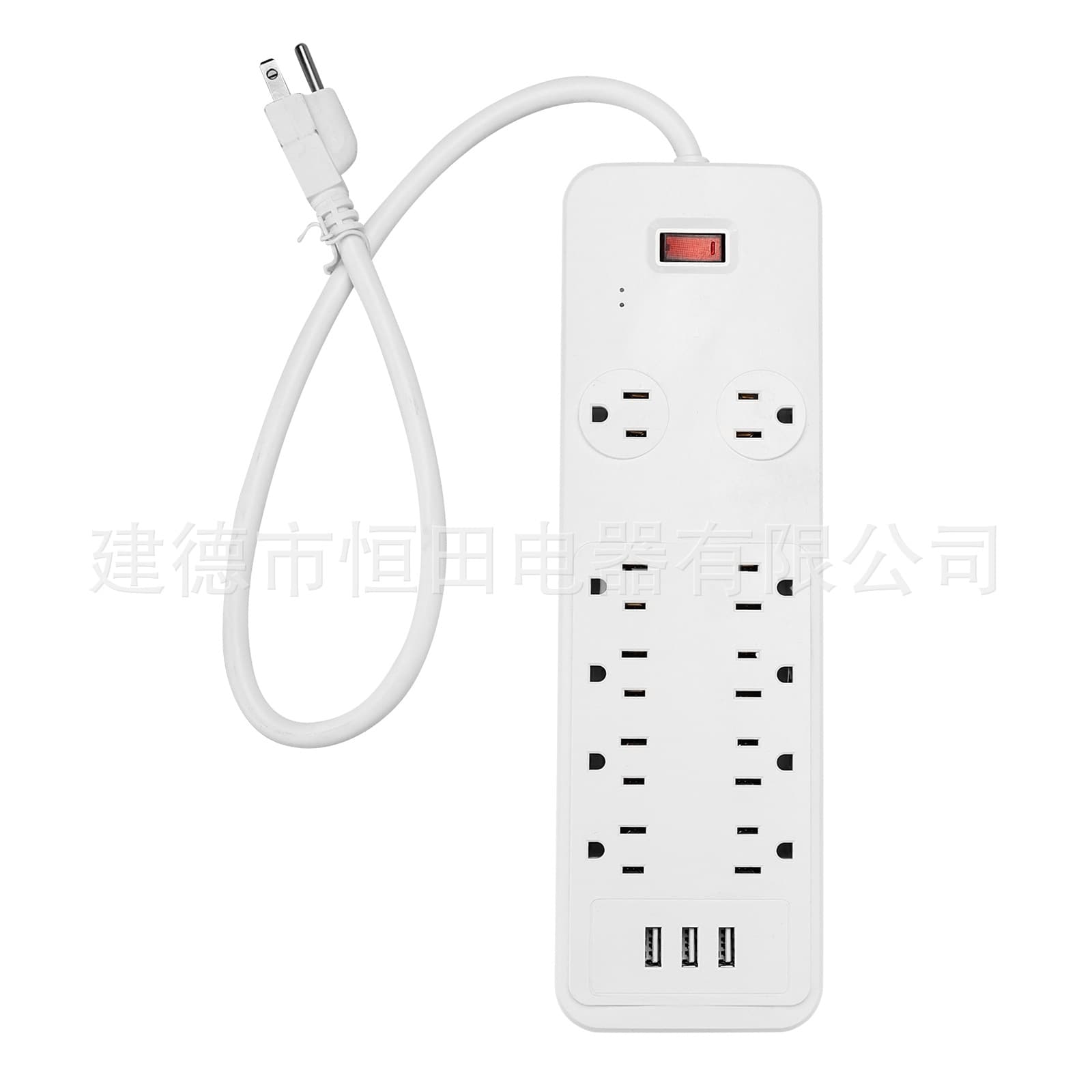 Colombia 125V US Standard 10-Outlet Power Strip with Surge Protection, South America Wide-Spacing USB Socket
