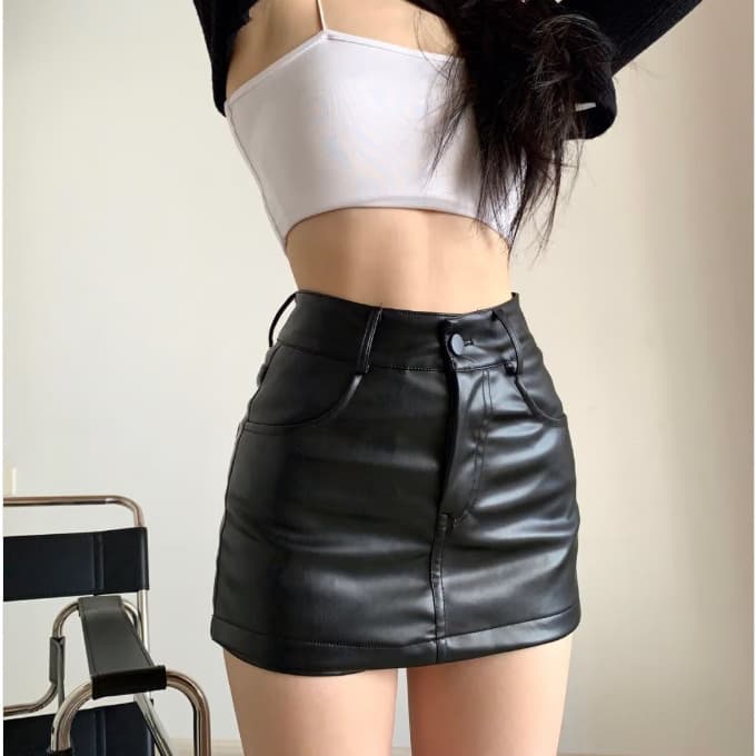 Black PU Leather Skirt Hot Short Skirt Spring Summer High Waist Bodycon Skirt Leather Pants Skirt for Women 5028 Skirt Pants Black Leather Skirt