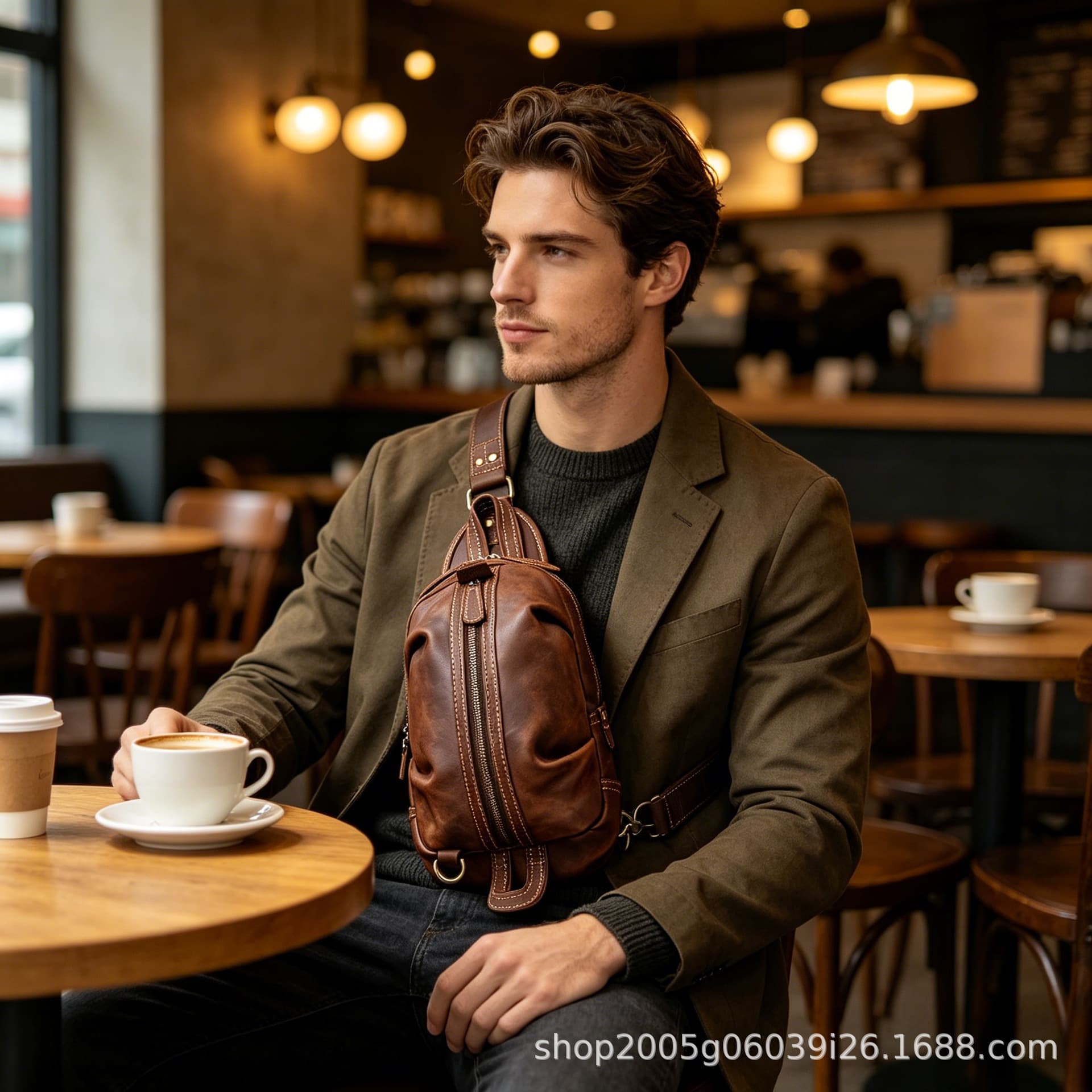 Genuine Leather Chest Bag Vintage Men's Bag, Multifunctional Trendy Cowhide Crossbody Bag, Crazy Horse Leather Sports Men's Chest Bag Cross-border