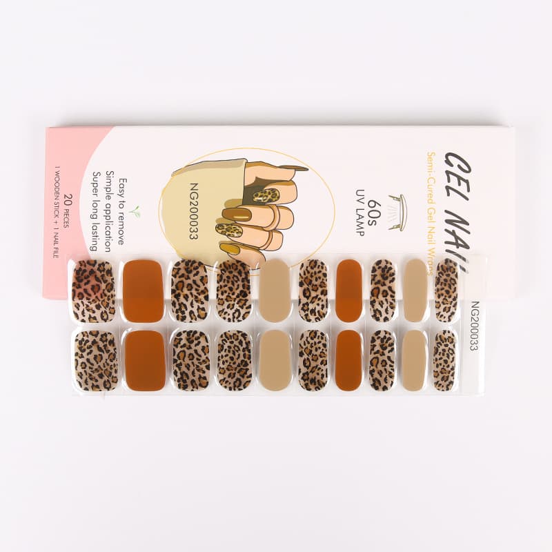 Factory Direct Leopard Print Gel Nail Stickers UV Lamp Nail Art Semi-Cured Gel Nail Wraps