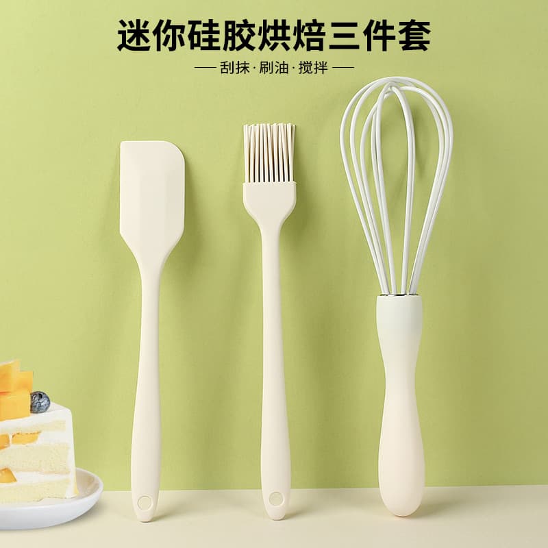 In-Stock Small 3-in-1 Silicone Oil Brush, Spatula, and Egg Whisk Set for Home Use with Cream Scrapers