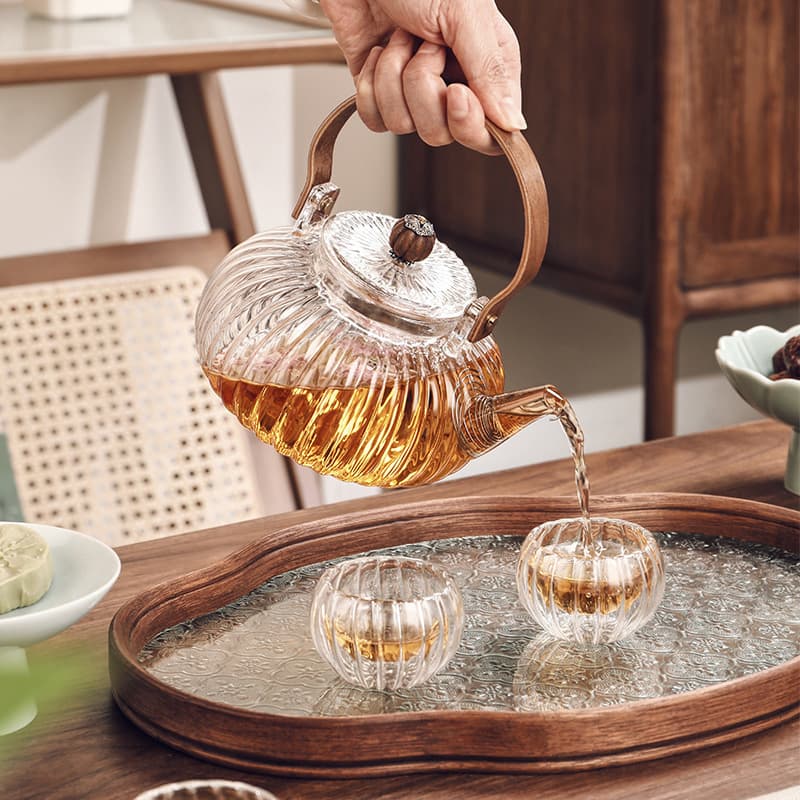 Glass flower teapot and teacup set wholesale teaware for stove boiling water and brewing tea, heat-resistant and thickened teapot.
