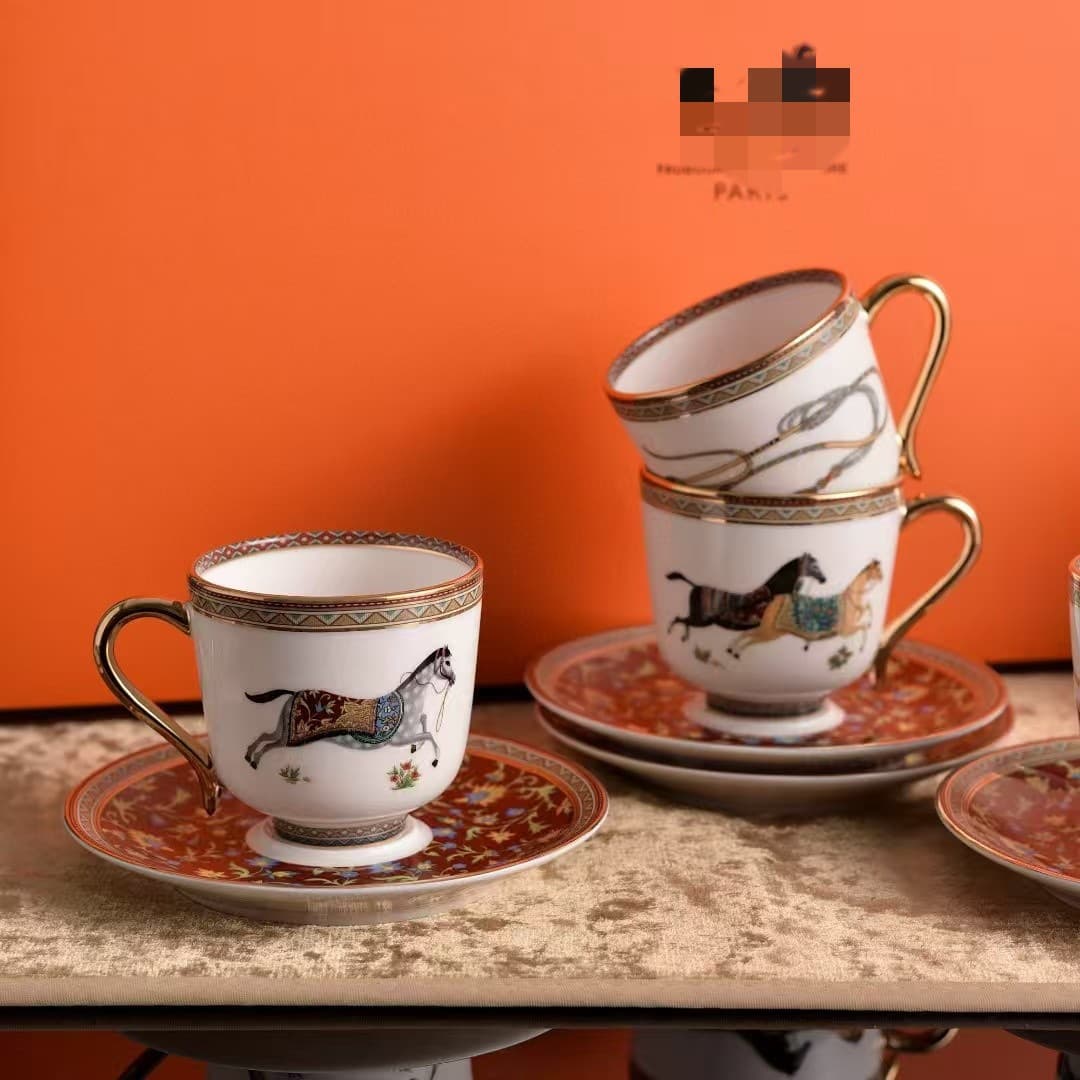 Floral Horse Pattern Afternoon Tea Set, European Bone China Coffee Cup Set, Coffee Set Tea Gift Box