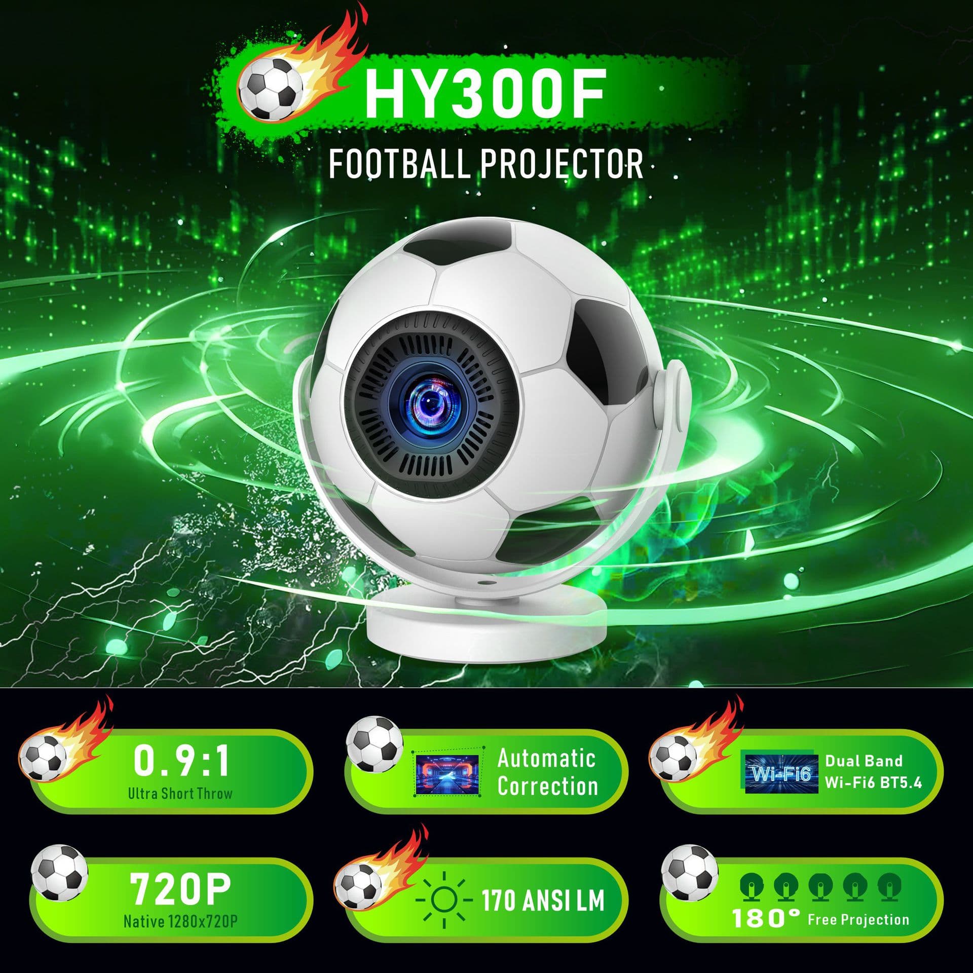 HY300F Mini Smart Projector Android 14 WiFi6 Portable Home Cross-Border Projector EU/US Plug in Stock