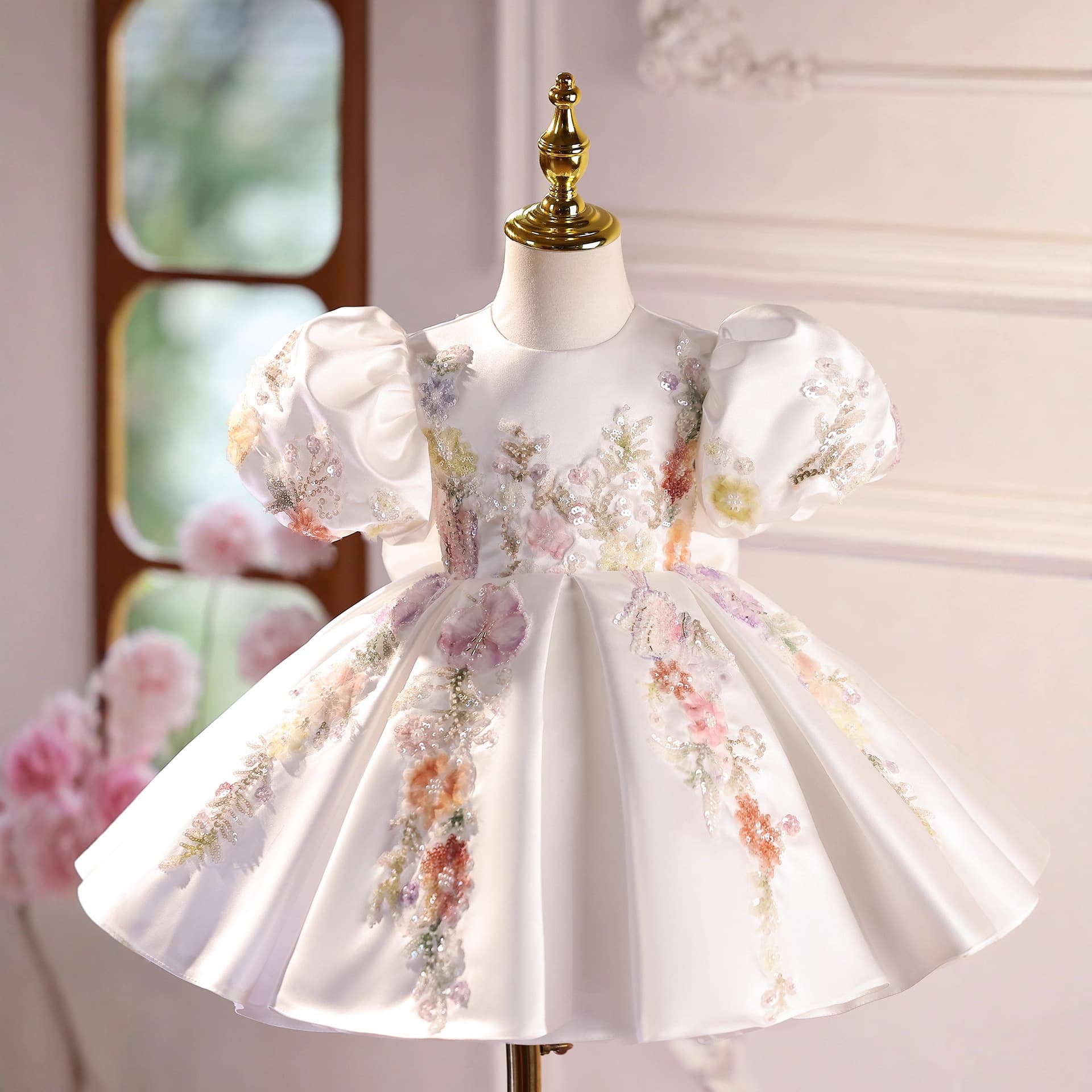 Host Dress for Girls Piano Performance Gown Light Luxury Niche High-End Flower Girl Wedding Little Princess Dress