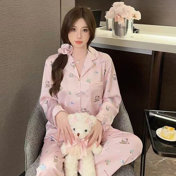 New Spring and Autumn Long Sleeve Thin Cartoon Home Clothes Fashionable Cute Pajamas Women's Pants Set Wholesale