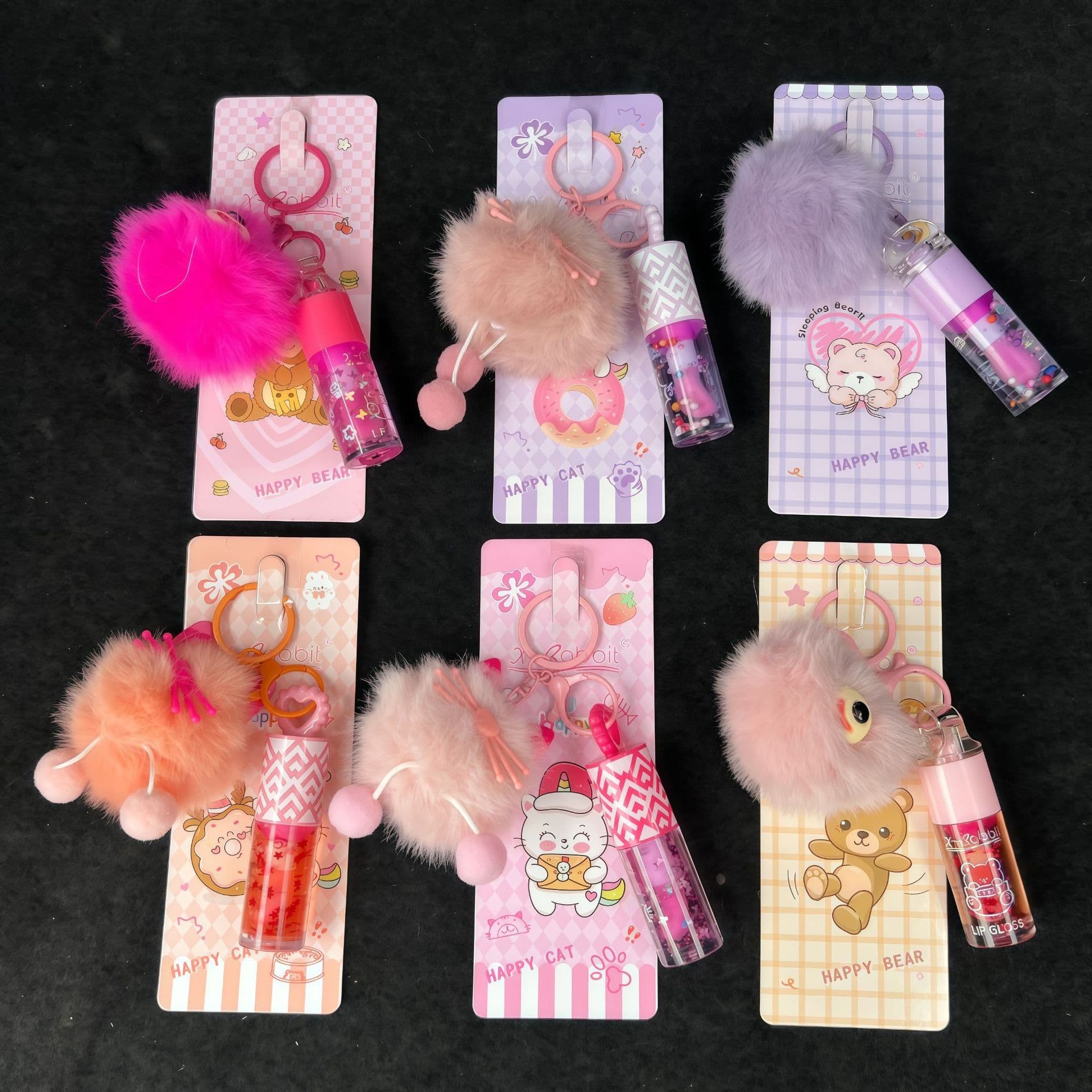 Cross-border New Product LIP GLOSS Lip Gloss Keychain Lip Oil Three-Color Set Long-Lasting Moisturizing Lip Gloss