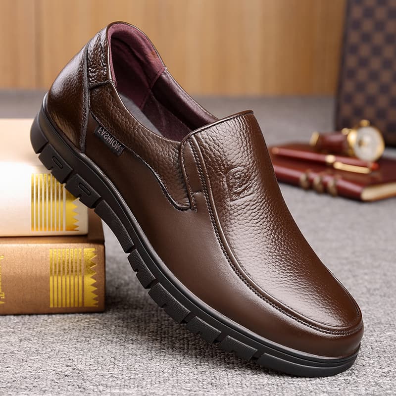 Elderly Men's Top Layer Cowhide Leather Business Casual Shoes, Soft Sole, Soft Leather, Father's Shoes
