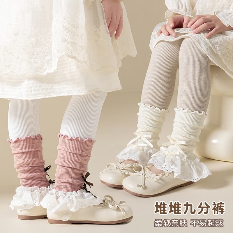 2026 Children's Leggings Spliced Sock Covers Spring and Autumn Style Korean Girls Pantyhose Baby Socks Nine-Point Pants
