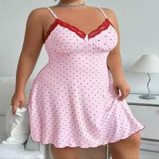 European and American Plus Size New Love Print Slim Fit Camisole Nightgown Women's Pajamas New Lace V-Neck Loungewear