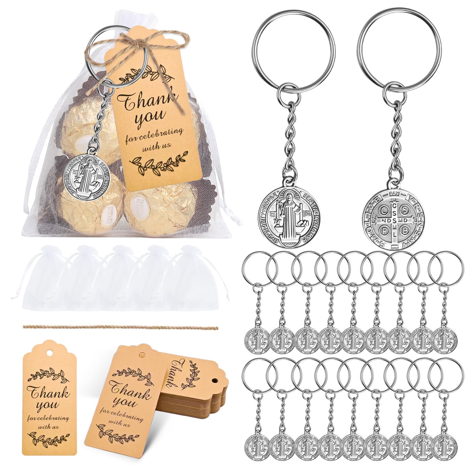 Cross-border vintage St. Benedict's Medal keychain, bag charm, thank you tag, baptismal communion party prayer supplies