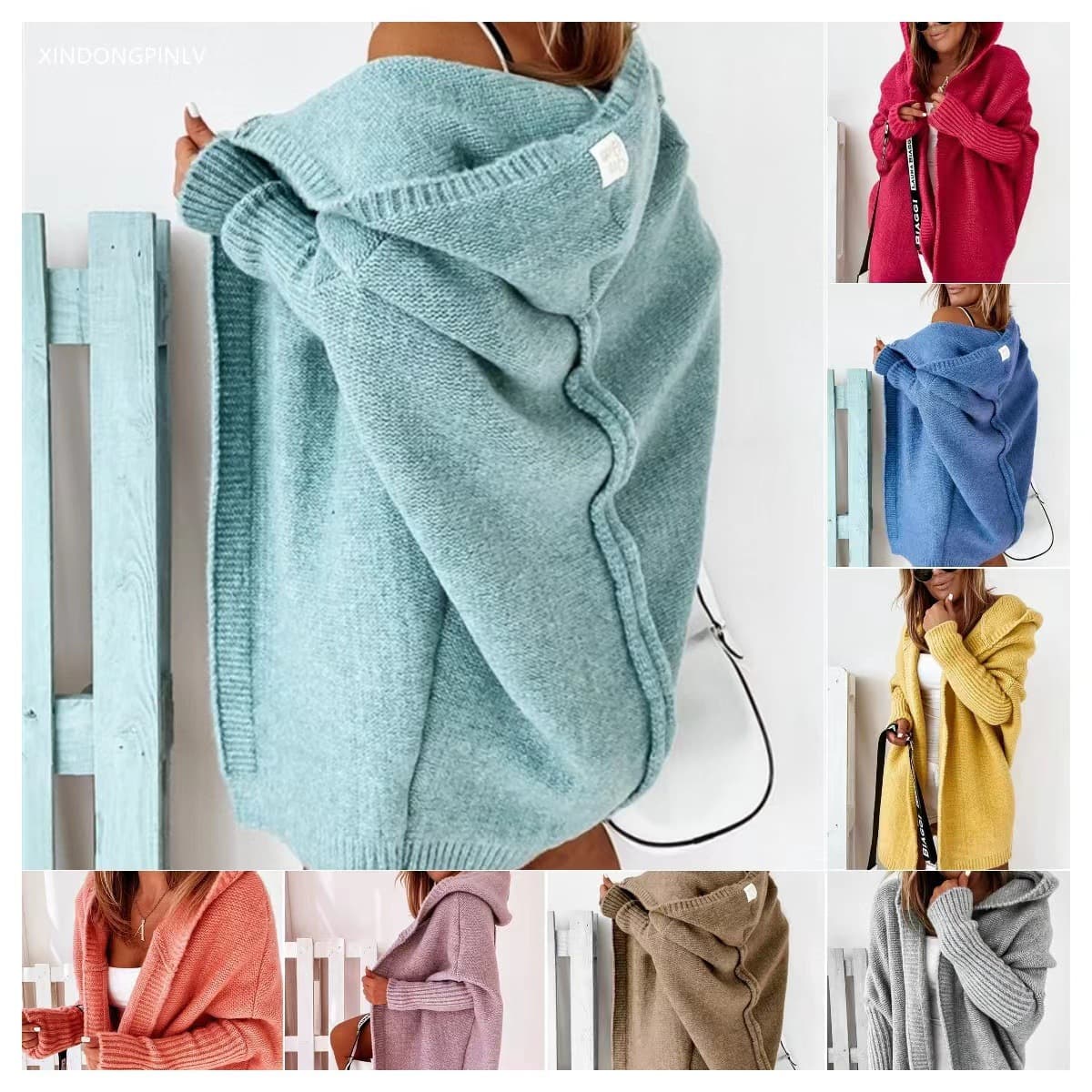 2026 New Hooded Knit Sweater in European-American Style, Batwing Sleeve, Soft and Loose, Back Panel Stitching Sweater for AliExpress and Wish