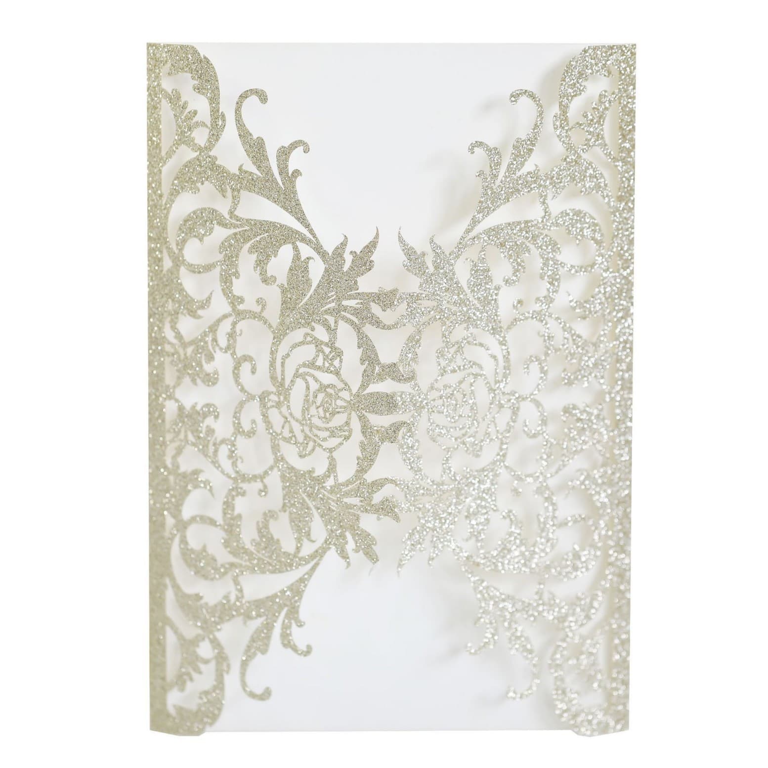 Cross-border glitter paper dusted greeting card cover wedding invitation hollow rose invitation shell source factory