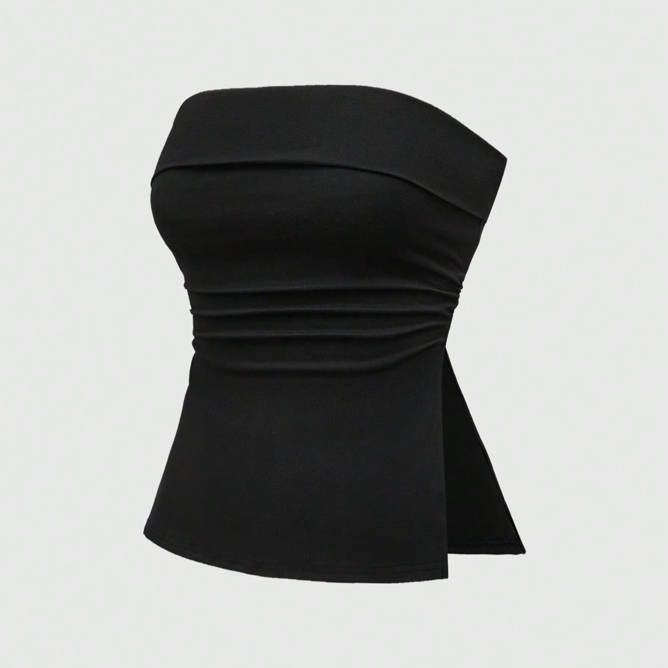American Street Style Summer Tube Top with Side Slit, Solid Color Simple Sexy Short Crop Vest for Women, Slim Fit, Cross-Border Fashion