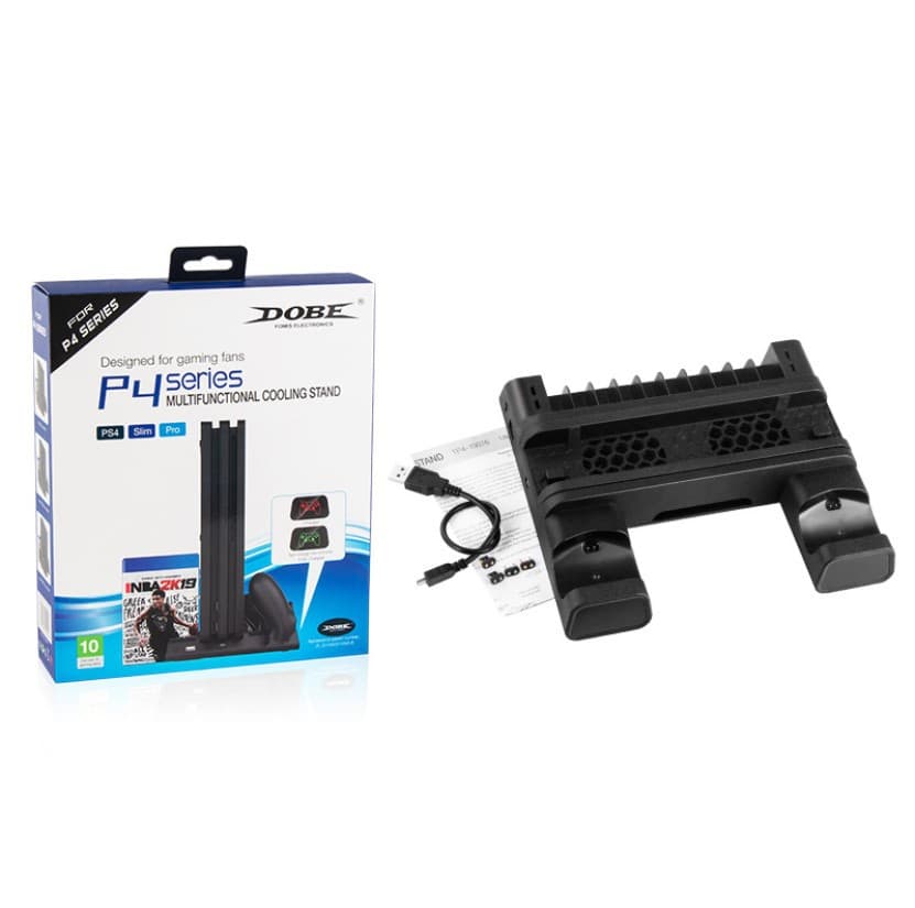 DOBE New PS4/PRO/SLIM Multifunctional Cooling Stand with Indicator Light + Dual Charger + Disc Holder