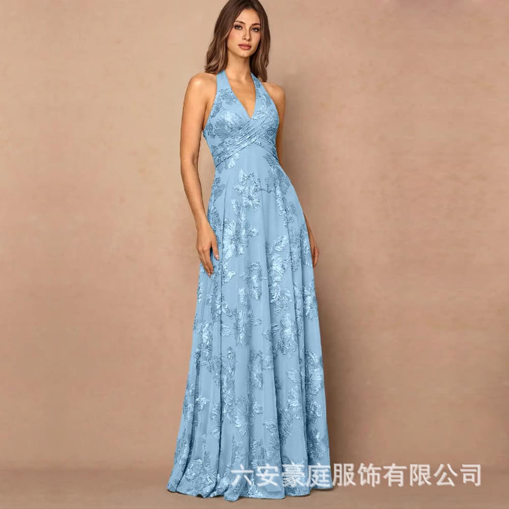 Cross-border hot-selling halter neck dress, sister group toast, annual meeting banquet host dress, evening dress, backless women