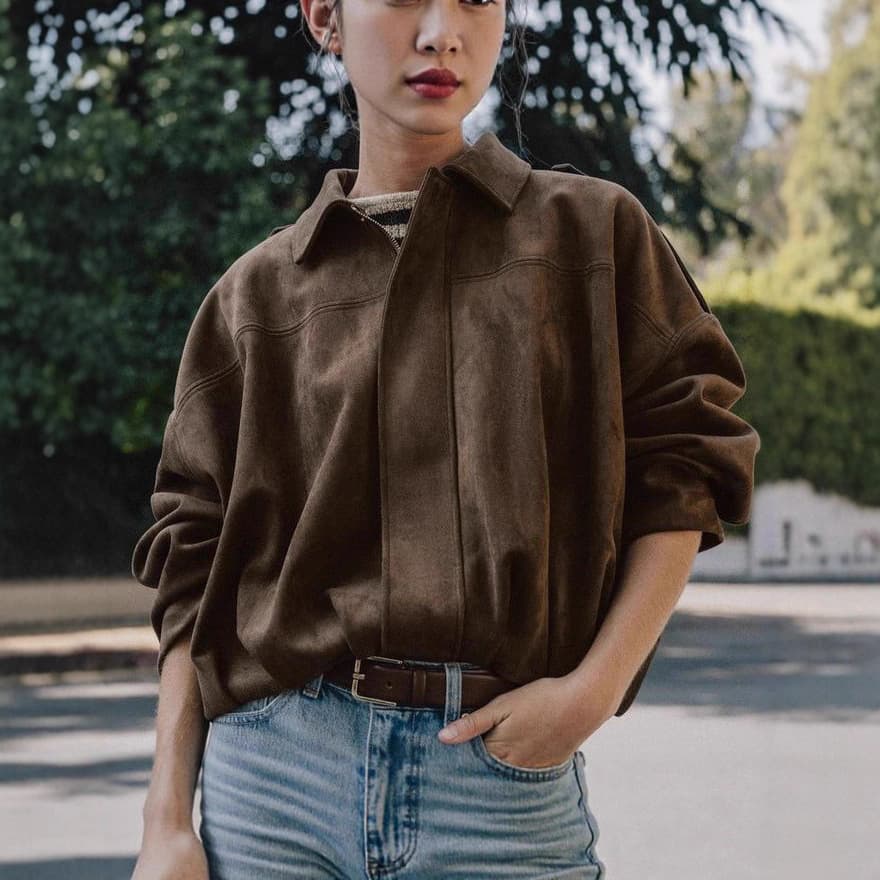 New Early Autumn Retro Pilot Jacket with Suede Effect, Button Closure, and Versatile Turn-Down Collar